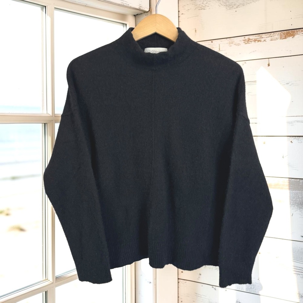 100% Cashmere Sweater M Black Mock Neck Minimalist Thick SOFT Boxy